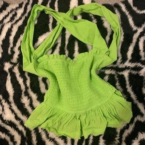 Free People lime green smocked ruffle tie top 💚